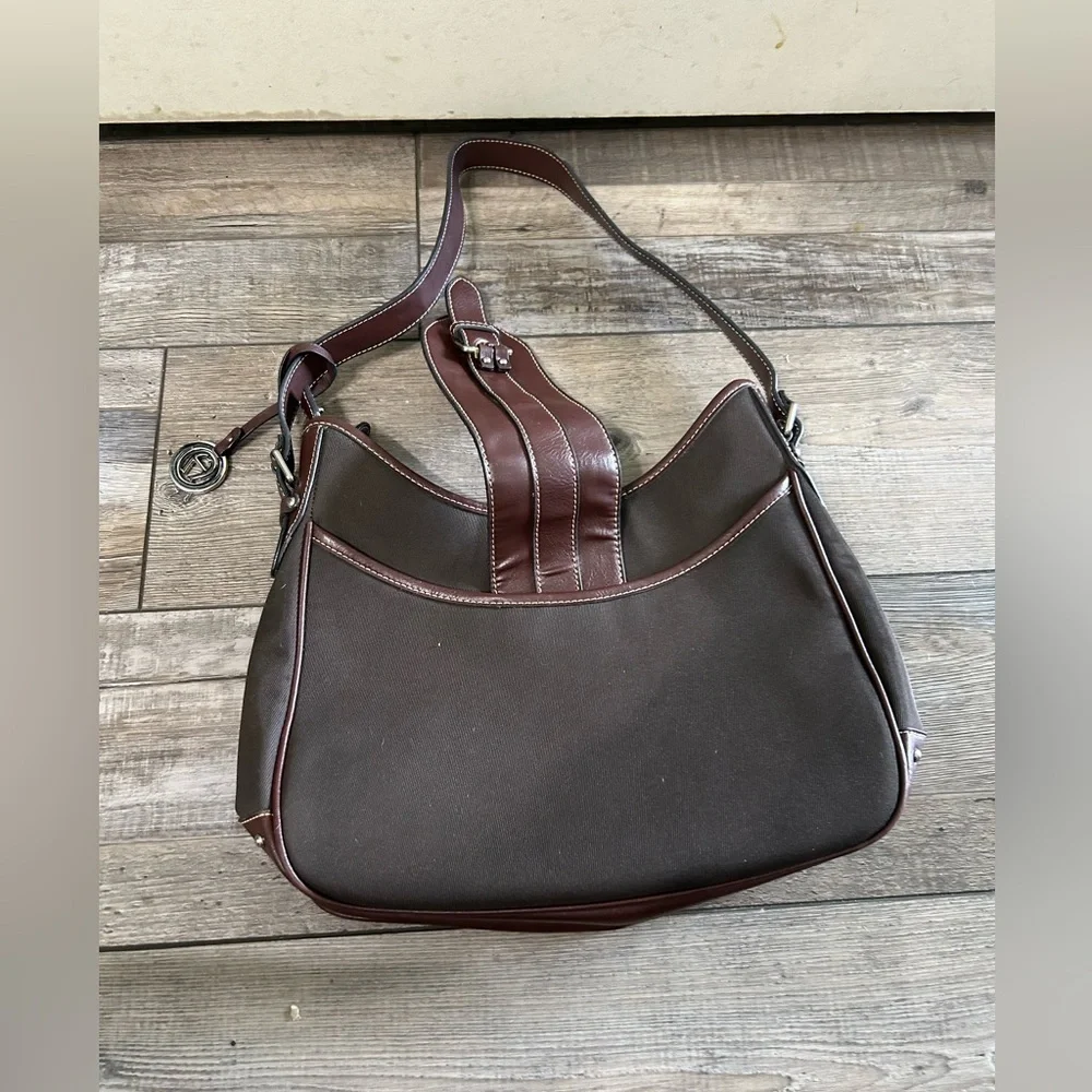 Etienne Aigner Canva Hobo Bag purse Brown/Grey with Brown leather bottom